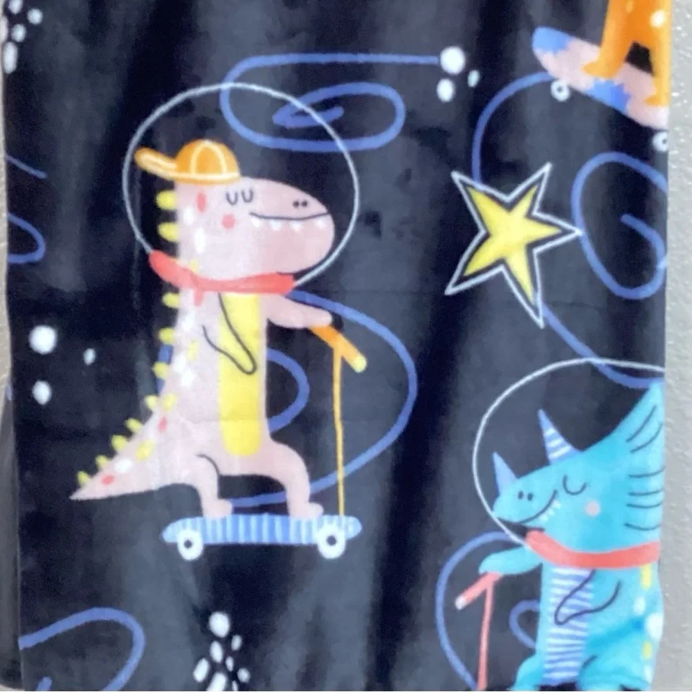 Navy Blue Dinosaurs on Skateboards Plush Throw.  NWT